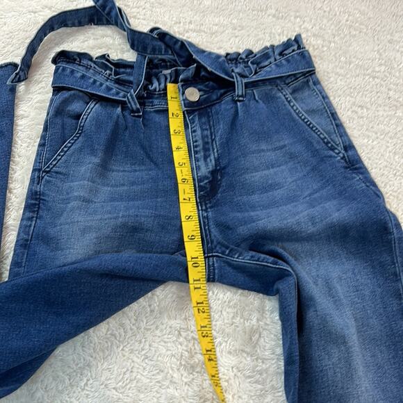 Ashley Mason Amro paper bag ruffled waist belted raw frayed hem jeans, size 7 - Picture 9 of 13